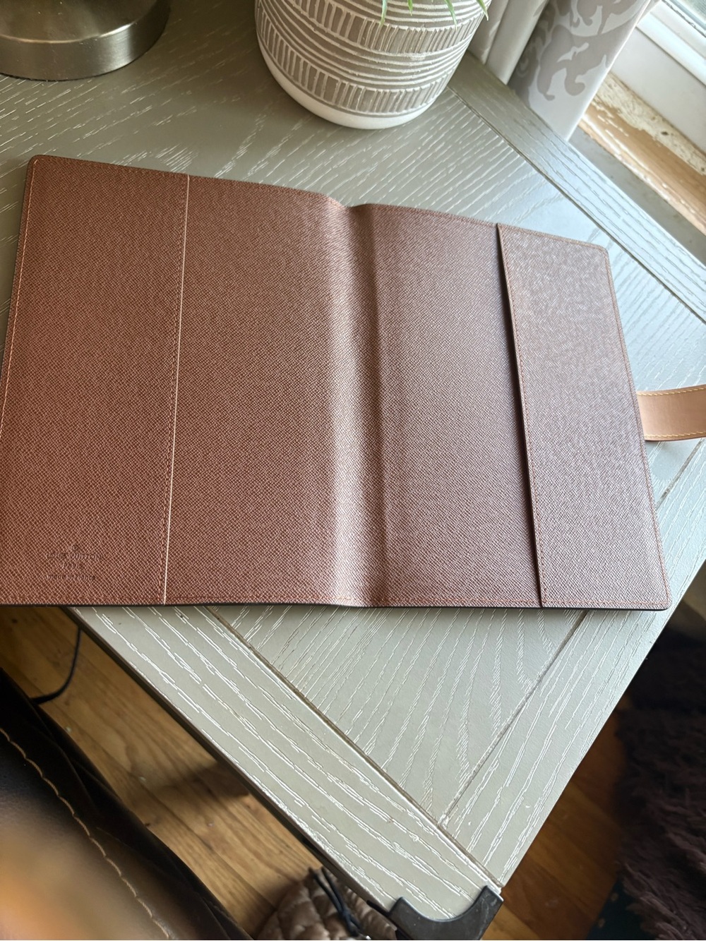 FaSHION Agenda Notebook Monogram Canvas Tablet Case with Tan Snap - Picture 7 of 10